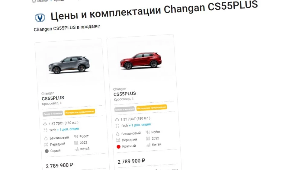 цены Changan CS55 Plus в России