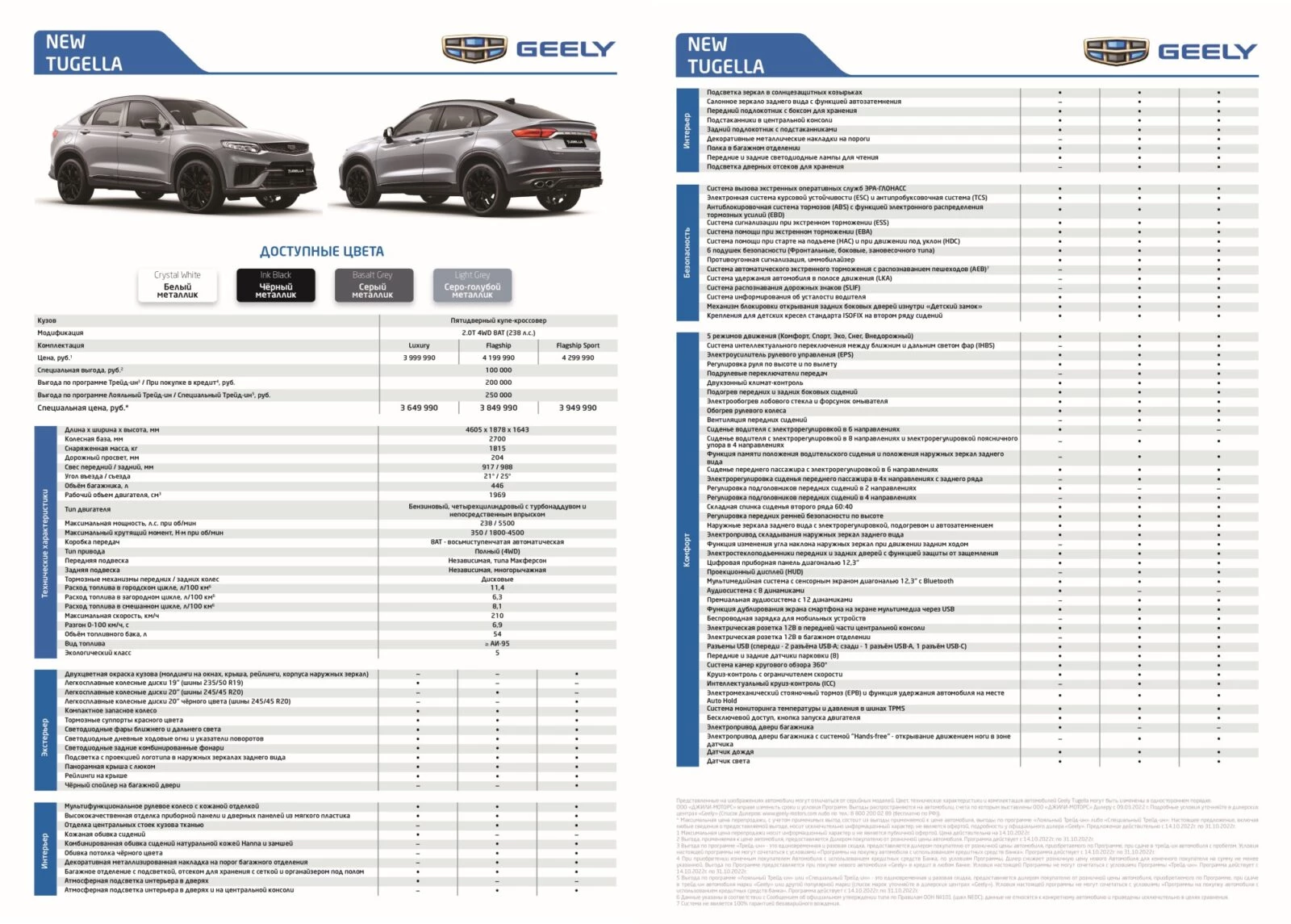 цены и комплектации обновленный Geely Tugella
