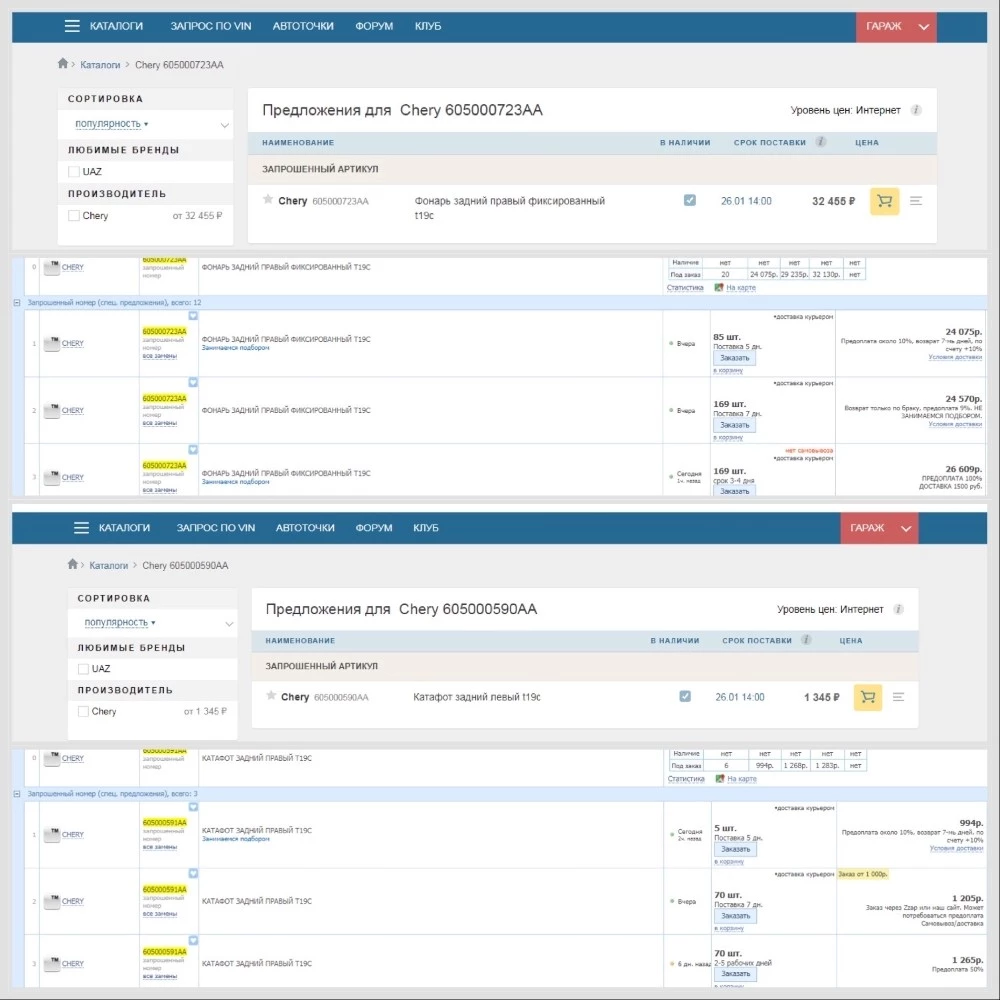 найти запчасти для китайских автомобилей Omoda C5 и Chery Tiggo 4 Pro