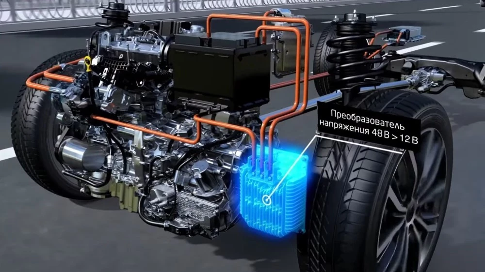 как работает мягкий гибрид 48V EMS Geely Atlas Pro