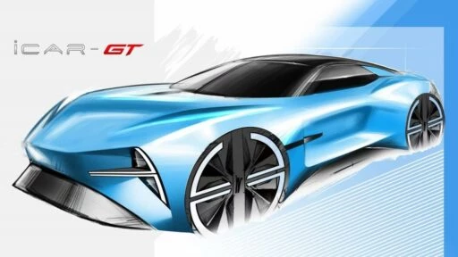 электрический седан Chery iCar GT сбоку спереди