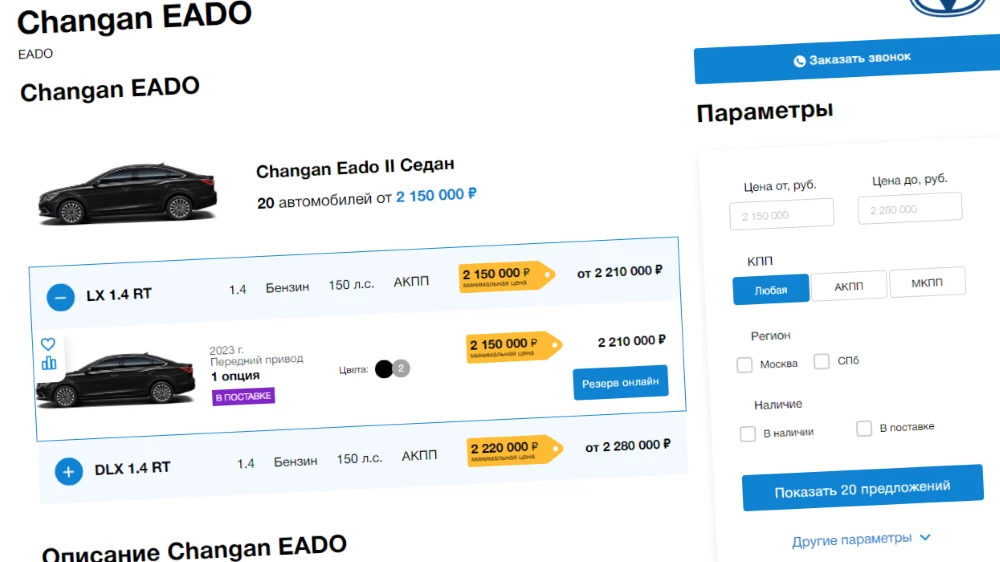 Changan Eado цены