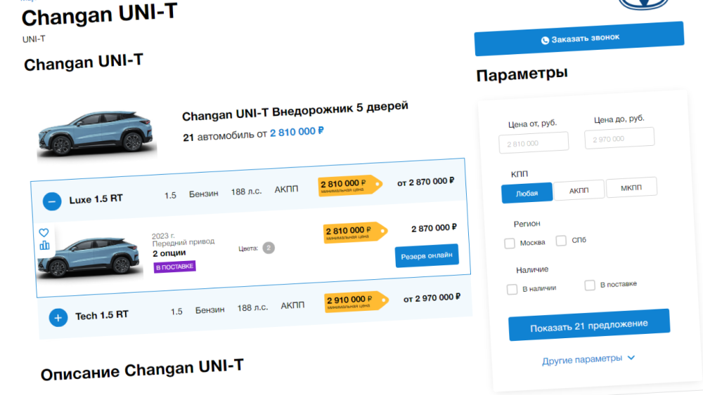 Changan Uni-T цены в России