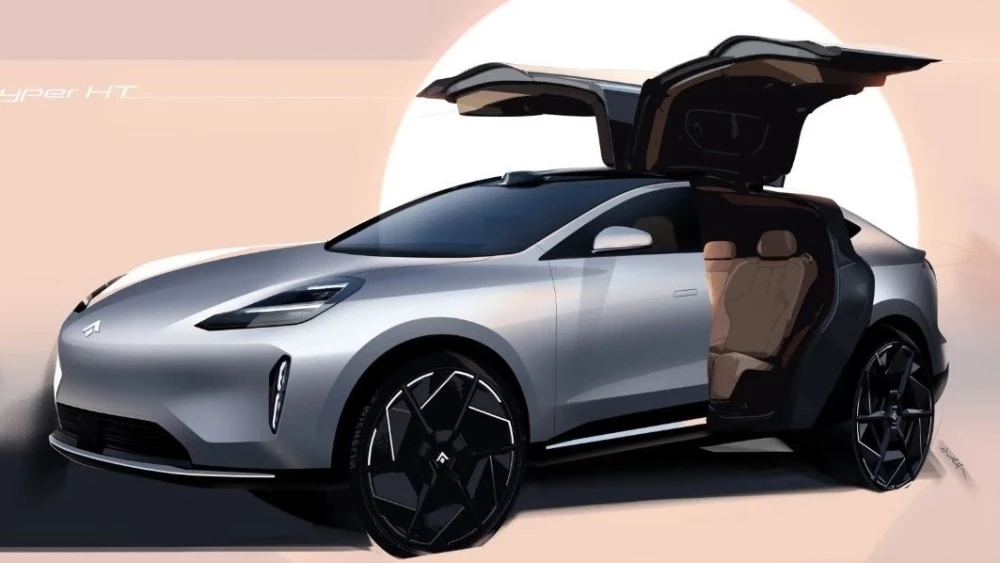 GAC Aion Hyper HT сбоку спереди крылья чайки