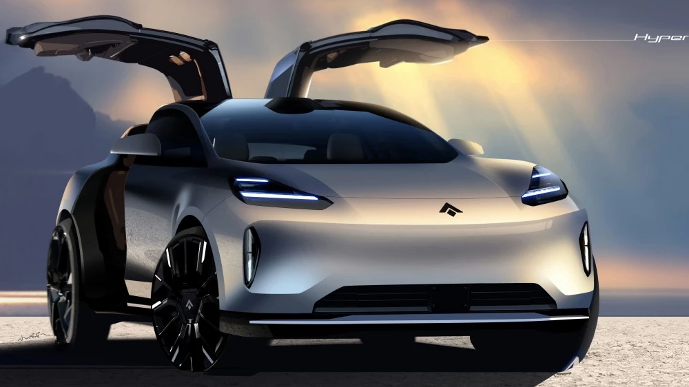 GAC Aion Hyper HT сбоку спереди крылья чайки