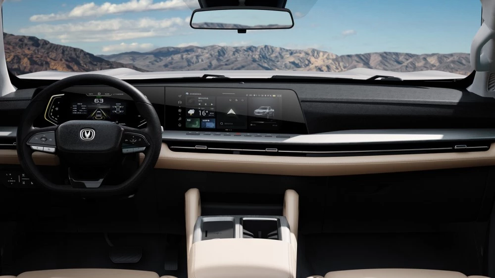 пикап Changan Hunter последовательный гибрид в Китае салон интерьер первый ряд