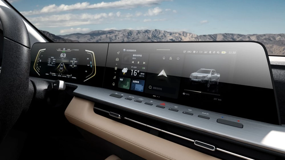 пикап Changan Hunter последовательный гибрид в Китае салон интерьер приборная панель