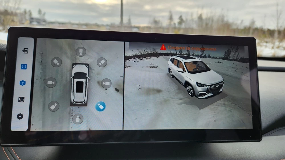 Geely Okavango тест салон интерьер мультимедиа камера заднего вида круговой обзор