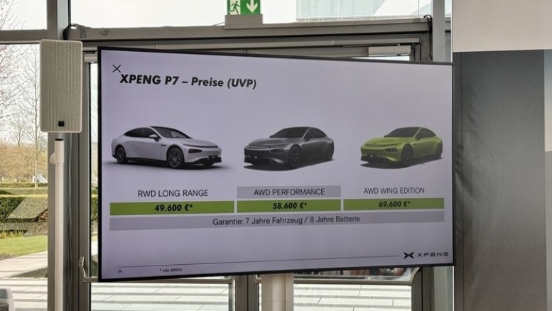 Цены и комплектации электрического кроссовера Xpeng P7 в Германии