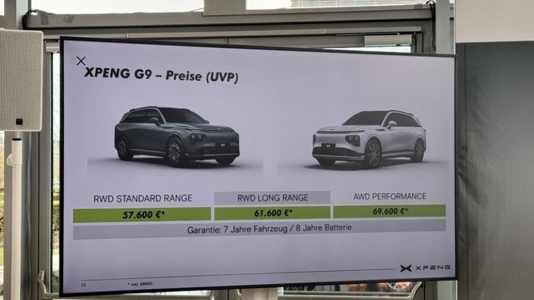 Цены и комплектации электрического кроссовера Xpeng G9 в Германии
