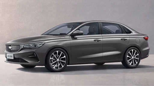 geely emgrand 4 поколение обновлённый новый седан сбоку спереди серый