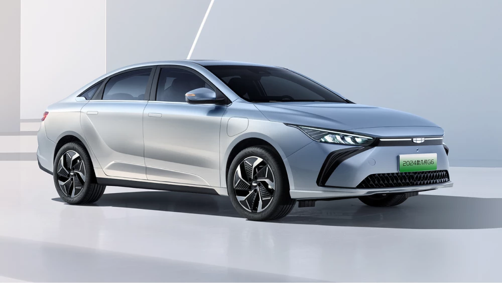 geely geometry g6 голубой сбоку спереди