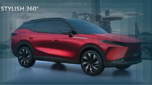 кроссовер omoda c7 красный сбоку спереди