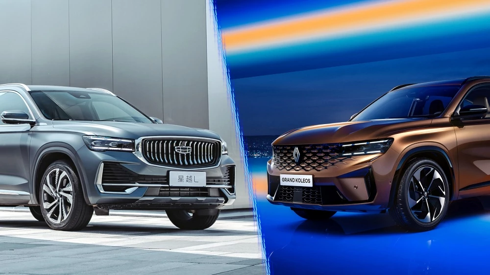 Geely Monjaro Renault Grand Koleos кроссоверы сбоку спереди