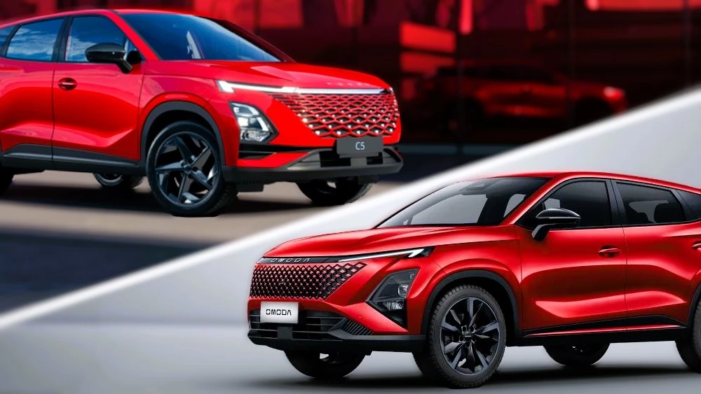 Обновленная версия кроссовера Omoda С5 спереди сбоку