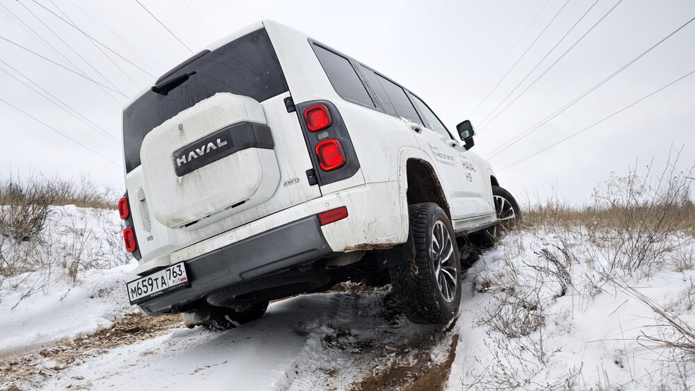 Haval H9 новый тест Мишина на бездорожье в снегу сзади сбоку вывесить колесо