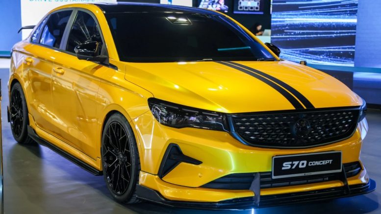 Спортивный седан концепт Proton S70 Concept сбоку спереди Emgrand