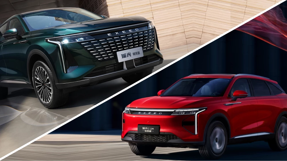 Две вариации внешности Exeed RX, доступные на рынке Китая / фотоколлаж «Китайских автомобилей»