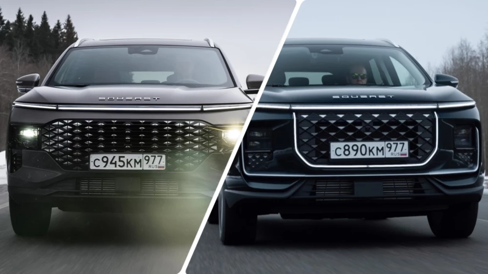 Два кроссовера Soueast. Как мы искали сходства и различия между S07 и S09 на дорогах Карелии Кроссоверы Soueast S07 и S09 вместе спереди в динамике