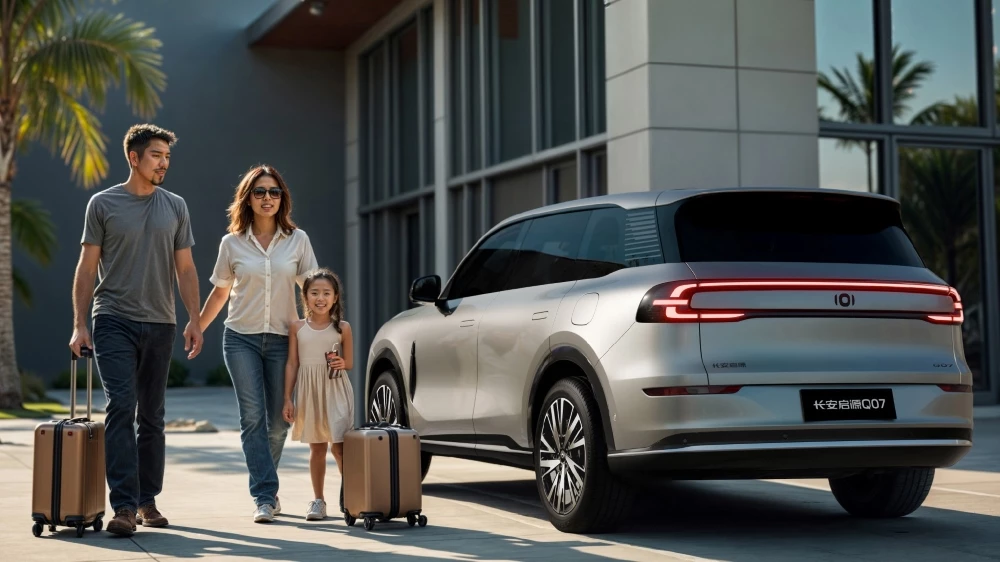 Гибридный кроссовер Changan Qiyuan Q07 сбоку сзади семья