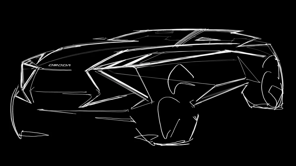 Кроссовер Omoda C3 скетч сбоку спереди дизайн-проект