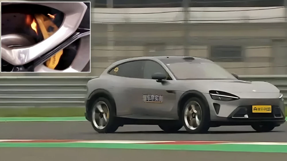 xiaomi yu7 кроссовер электрический на треке загорелись тормоза