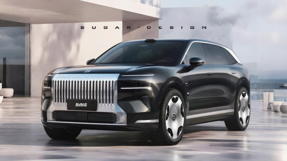 неофициальное рендерное изображение кроссовер zeekr 8x от geely сбоку спереди черный гибридный