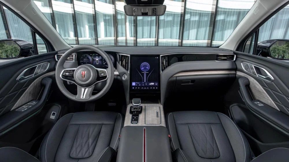 салон кроссовера hongqi hs7 черный кожаный