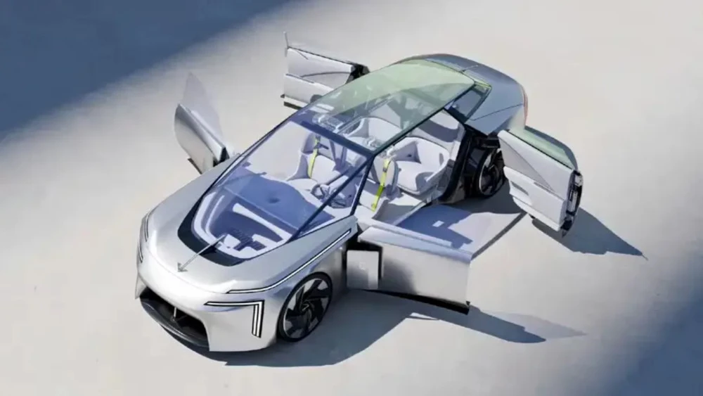 Концепт-кар Avatr Vision Xpectra сбоку спереди сверху открытые двери