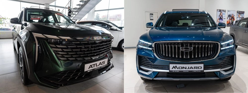 Geely Atlas и Monjaro у дилера в автосалоне автодин