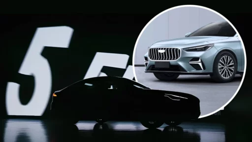 geely emgrand v 5 пятое поколение седан сбоку спереди черный тизер
