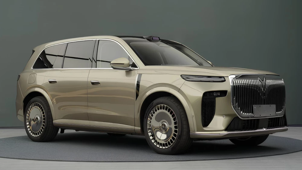 voyah taishan 9l сбоку спереди кроссовер бежевый параллельный гибрид