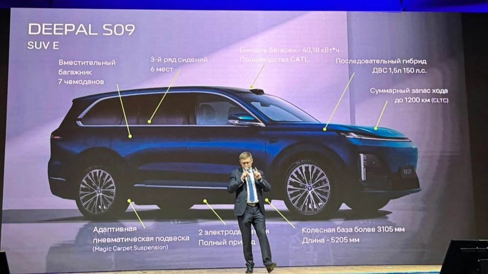 deepal s09 кроссовер последовательный гибрид конкурент lixiang li auto сбоку спереди синий