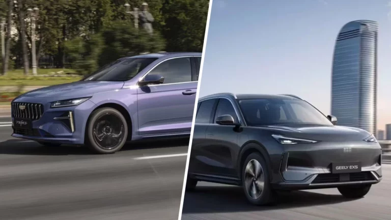 geely preface geely ex5 сбоку спереди седан кроссовер электромобиль оттс казахстан