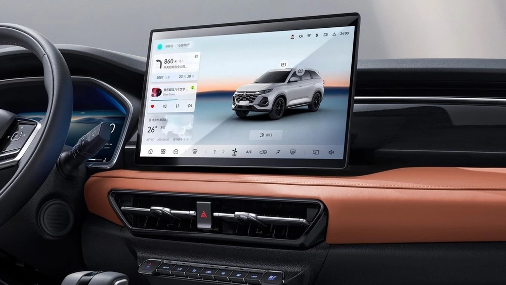 Обновленный кроссовер Changan CS75 Pro салон интерьер планшет медиасистема мультимедиа