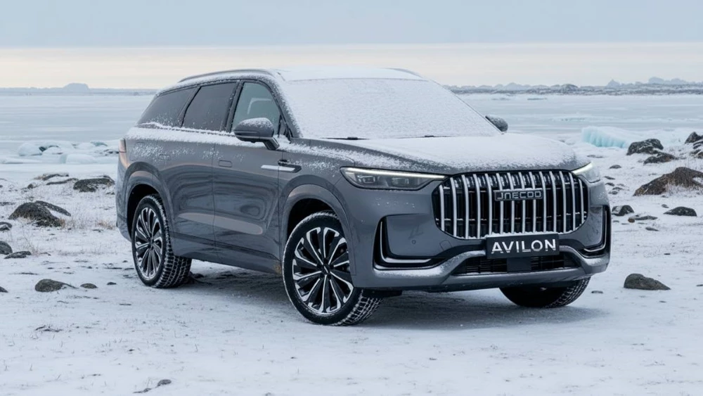 jaecoo j8 сбоку спереди авилон в снегу