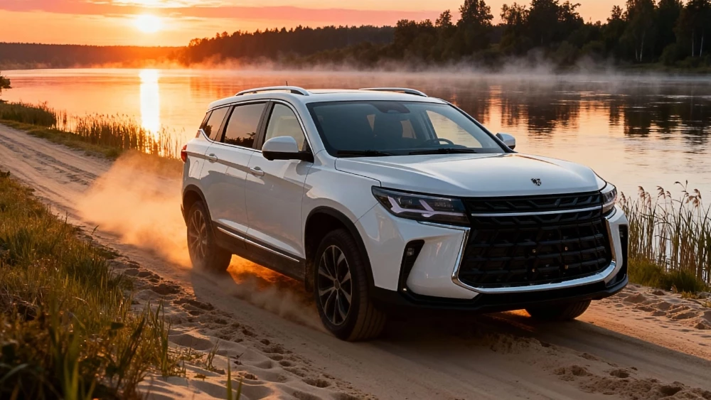 Кроссовер Zubr Talisman сбоку спереди в динамике у реки