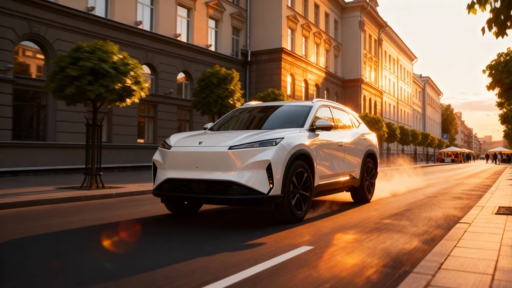 Электромобиль Zubr Zorka сбоку спереди в динамике в Минске