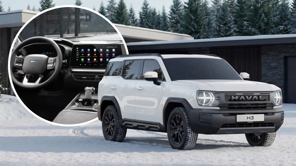 Кроссовер Haval H3 обновился и получил новый мотор в России сбоку спереди белый салон