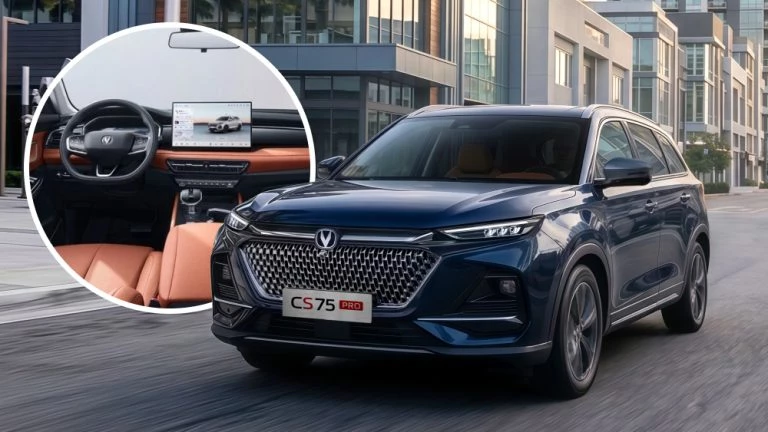 Новый 7-местный кроссовер Changan CS75 Pro официально анонсировали для России сбоку спереди синий салон коричневый