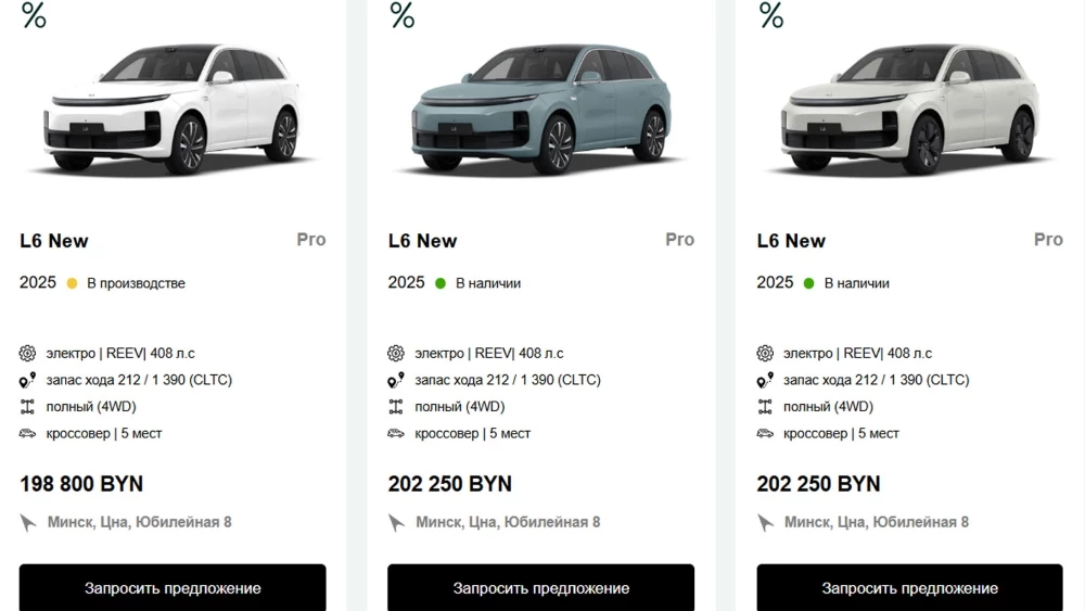 Цены на обновленные модели Li Auto L6 в Беларуси