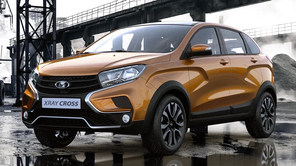 кроссовер lada xray cross сбоку спереди коричневый автомобиль константин таранов