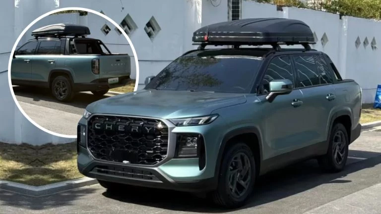 Chery Tiggo V в кузове пикап заметили в Китае сбоку спереди новый автомобиль
