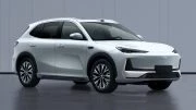обновленный geely galaxy e5 ex5 кроссовер рестайлинг спереди сбоку