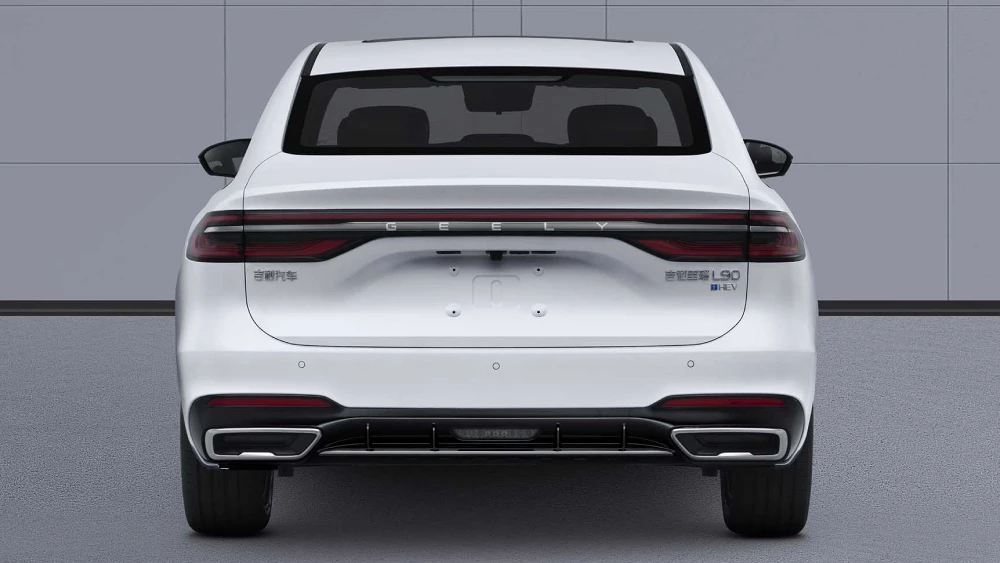 Флагманский седан Geely Preface L90 i-hev сзади белый