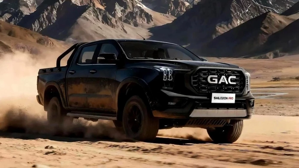 новый пикап gac smilodоn pro спереди сбоку в динамике