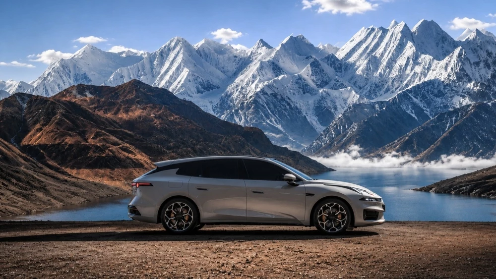 Универсал Lynk & Co 07 GT в горах сбоку