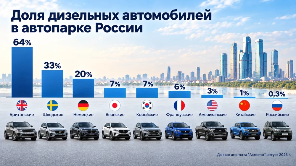 Доля дизельных автомобилей в автопарке России по странам