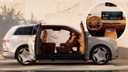 дизайнеры китайских брендов genesis gv90 кроссовер сбоку бежевый салон рыжий